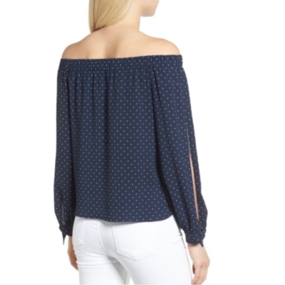 Bailey 44 Womens Navy Off The Shoulder Boxy Long Tie Sleeve Blouse XS - Picture 2 of 9